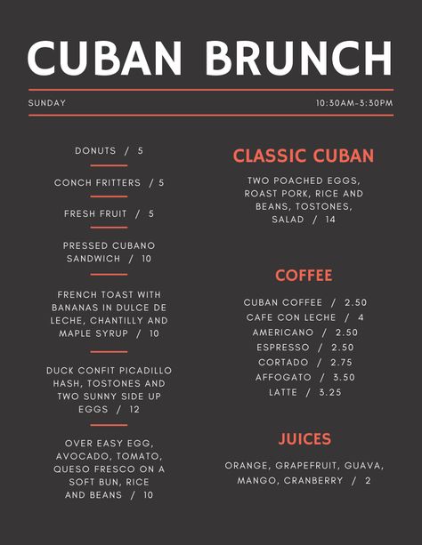 Cuban Cafe, Cubano Sandwich, Conch Fritters, Sandwich Menu, Banana French Toast, Cuban Coffee, Coffee Board, Coffee Shop Interior Design, Cuban Sandwich