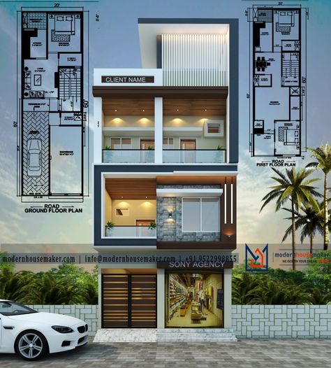 20x60 House Design, 16 Feet Front House Elevation, 20x40 House Elevation, 25 Feet Front Elevation Modern, Small House Design Architecture, Morden House, 20x40 House Plans, Building Front Designs, 2bhk House Plan