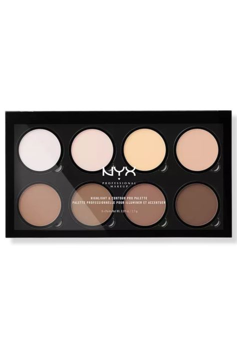 The NYX Professional Makeup Highlight & Contour Pro Palette is a versatile contouring palette priced at $18.22. It offers eight shades in one sleek palette, providing a wide range of options for highlighting and contouring. The palette includes both matte and shimmer shades, catering to different skin tones and preferences. The powders are finely milled and blend easily, allowing for seamless application and buildable coverage. Cool Toned Contour, Contour Makeup Products, Nyx Contour Palette, Nyx Contour, Nyx Palette, Contour Pallet, Highlighting And Contouring, Makeup Highlight, 20th Bday