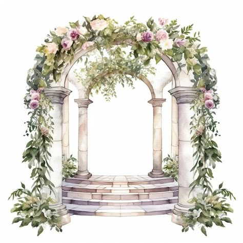 Floral Arch Illustration, Background Wedding Design, Wedding Production, Wedding Watercolor Painting, Arch With Flowers, Digital Wedding Card, Wedding Cards Images, Arch Art, Arch Designs