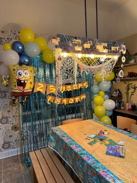 Spongebob Birthday Party Outside, Sponge Bob Birthday Party Ideas For Adults, Spongebob Birthday Party Centerpieces, What’s Funnier Spongebob Party, 25th Birthday Party Themes For Women, 25 Years Later Spongebob Birthday, Spongebob Party Ideas For Adults, What’s Funnier Than 24 25 Birthday, Spongebob Party Games For Kids