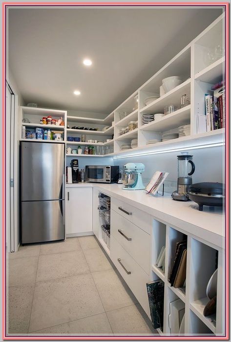 (ad) Smart little Pantry Ideas to Maximize Your Kitchen Pantry With Fridge, Scullery Ideas, Walk In Pantry Ideas, Pantry Layout, Dream Pantry, House Pantry, Pantry Inspiration, Pantry Laundry Room, Pantry Fridge