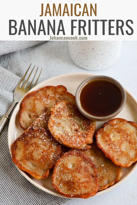 Jamaican Banana Fritters - Jehan Can Cook Banana Fritters Jamaican, Banana Fritters Recipe Easy, Banana Fritters Recipe, Jamaican Banana Fritters, Jamaican Breakfast, Banana Fritters, Fritters Recipe, Caribbean Food, Fritter Recipes