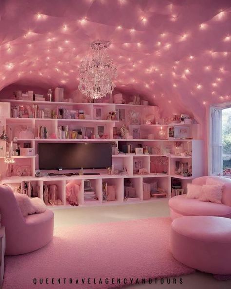 All Things Pink | A woman’s cave 🩷 | Facebook Girl Cave Ideas, She Cave Ideas For Women, She Room Woman Cave, Ladies Lounge Woman Cave, Woman Cave Ideas, Babe Cave Ideas, Women Cave Ideas, Pink Library, Hangout Room Ideas