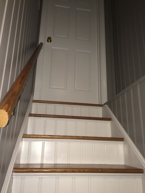 Beadboard Stairs, Beadboard Stairwell, Beadboard Hallway, Basement Stairwell, Beadboard Kitchen, Beadboard Bathroom, Bead Board Walls, Beadboard Ceiling, Hallway Flooring