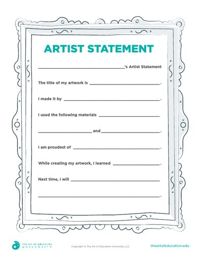 Artist Statement Template - FLEX Assessment Artist Statement Worksheet, Artist Statement Template, Art Assessment, Quick Art, Literature Teacher, Education University, Levels Of Understanding, Student Drawing, Statement Template