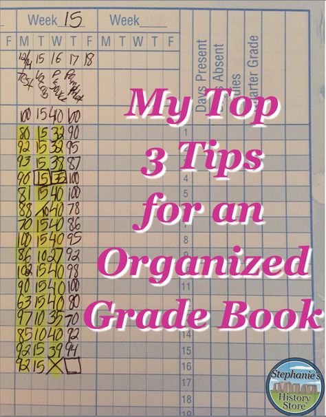 my top 3 tips for keeping your grade book organized--read it at stephanieshistorystore.com High School Social Studies Classroom, Teacher Binder Organization, Teacher Grade Book, Book Club Food, Teacher Info, World History Lessons, Teaching Plan, Clever Classroom, Classroom Procedures