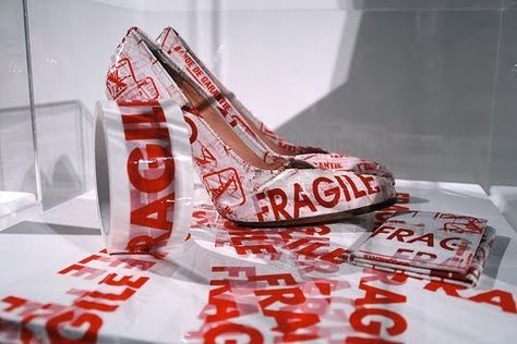 Margiela Fragile Tape Heels (2006) Trash Bag Dress, Trash Dress, Heels With Socks, Ikea Bag, Shoes Photoshoot, Trash Fashion, Stationary Inspiration, Bags 2014, Raspberry Ripple