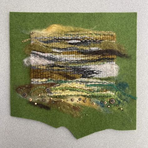 Crewel Embroidery, September Landscape, Contemporary Tapestries, Saori Weaving, Small Tapestry, Felt Pictures, Silk Paper, Weaving Projects, Ribbon Work