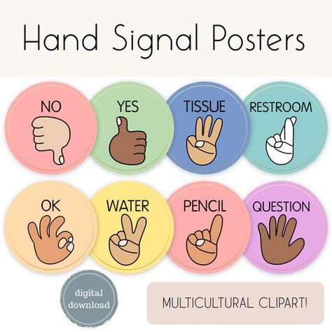 Classroom Hand Signals, Posters Pastel, Classroom Behavior Chart, Manners For Kids, Birthday Bulletin Boards, Birthday Bulletin, Rainbow Classroom, Preschool Classroom Decor, Hand Signals