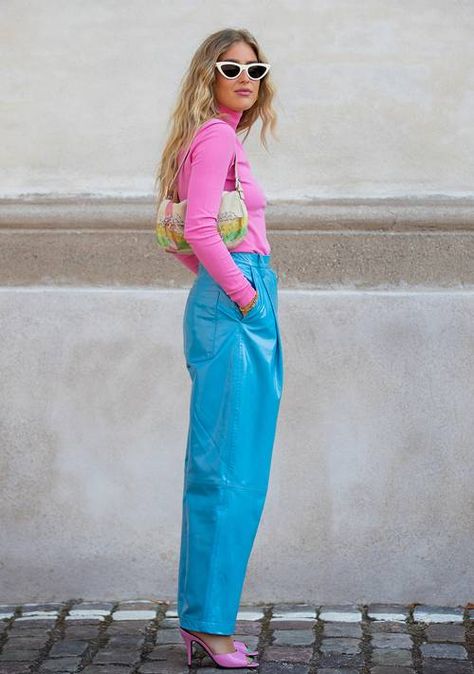 8 Trends That Are the Talk of Copenhagen This August | Who What Wear UK Pop Of Color Street Style, Hot Pink Fashion Outfits, Colourful Everyday Outfits, Bright Blue Pants Outfit Women, Hot Pink And Blue Outfit, Colorful Sneakers Outfit Street Style, Colourful Copenhagen Style, Pink And Blue Outfits For Women, Street Style 2024 Summer