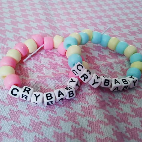 Pastel Kandi Bracelets, Beaded Bracelets Kandi, Bracelet Ideas Beaded Inspiration, Single Kandi Bracelets Ideas, Single Kandi Bracelets, Melanie Martinez Matching Bracelets, Melanie Martinez Beaded Bracelets, Kawaii Kandi Bracelets, K-12 Bracelet