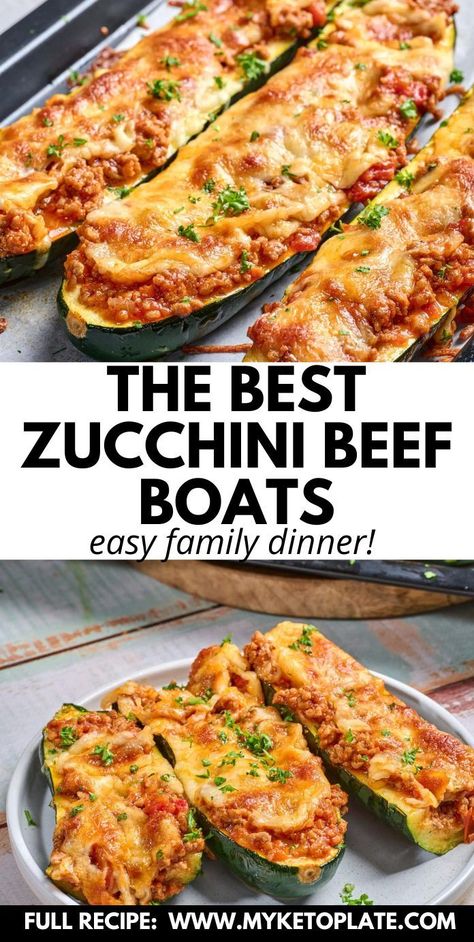 This ground beef zucchini boats recipe is a delicious low-carb dish perfect for summer and a fantastic way to use up an abundance of zucchini. Bursting with flavors and packed with wholesome ingredients, it’s a delightful meal that satisfies your taste buds while keeping carbs in check. Tender zucchini boats are filled with seasoned ground beef cooked to perfection, combined with vibrant tomatoes, aromatic onion, garlic, and savory tomato sauce. Zucchini Recipes Stuffed, Low Carb Zucchini Boats Ground Beef, Hamburger Stuffed Zucchini Boats, Beef Stuffed Zucchini Boats, Recipes With Ground Beef And Zucchini, Zucchini Boats With Ground Beef, Low Carb Zucchini Boats, Ground Beef Stuffed Zucchini Boats, Stuffed Zucchini Recipes Beef