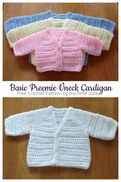 Basic Preemie V-neck Cardigan Free Crochet Patterns Premie Crochet Sweater Pattern, Crochet Preemie Cardigan Patterns Free, Crochet Baby Sweaters Free Patterns Boy, Crochet Patterns For Newborns Free, Crochet Premie Clothes Free Pattern, Newborn Crochet Cardigan Pattern Free, Premature Crochet Patterns, Crochet Newborn Vest Free Pattern, Crochet Premie Clothes