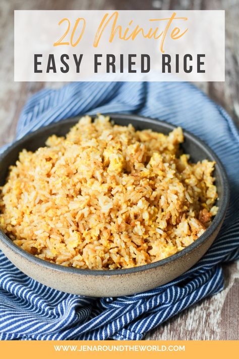 20-Minute Easy Fried Rice - Jen Around the World Fried Rice Recipe No Veggies, Fried Rice No Veggies, Fried Rice Without Vegetables, Fried Rice No Egg, Egg Fried Rice Recipe Easy, Plain Fried Rice, Rice And Eggs, Rice Recipes Side, Use Leftover Rice