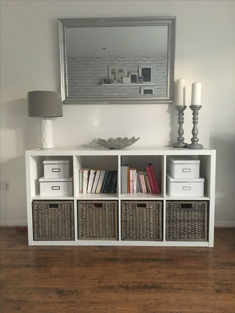 Sideboard With Storage, Cubby Decorating Ideas Living Room, White Cube Storage Decor, Cubic Storage Ideas, Cube Organizer Decor Ideas, Storage Cubes Bedroom, Cube Storage Decor Ideas, Toy Storage In Small Living Room, Cubby Ideas Bedroom