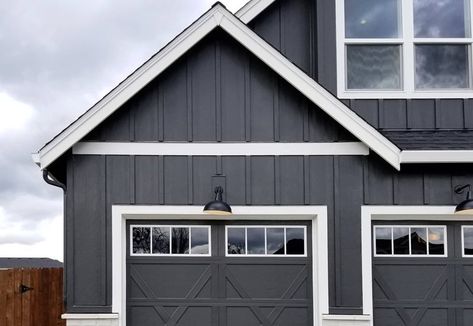 House Siding Board And Batten, Vertical Hardie Board Siding Board And Batten, Charcoal Vertical Siding, Mixed Board And Batten Siding, Hardi Board And Batten Siding, Board And Batten Siding Gray, Slate Board And Batten Siding, Batton Board Siding Exterior, Exterior Hardie Board Siding