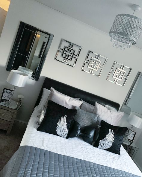 Black And Silver Bedroom Furniture, Glam Bedroom Makeover, White Black And Silver Bedroom Ideas, Black White Grey Silver Bedroom, Blue Black And Silver Bedroom Ideas, Black White Silver Gold Bedroom Ideas, Black And White And Grey Bedroom Ideas, Black Silver Bedroom Ideas, Silver And Black Bedroom