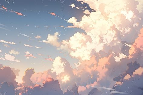 Free photo anime style clouds | Free Photo #Freepik #freephoto Anime Sky Background, Wallpaper Background For Laptop, Anime Wallpapers Backgrounds Laptop, Backgrounds For Laptop, Anime Clouds, Cloud Anime, Google Themes, Photo Anime, Sky Anime