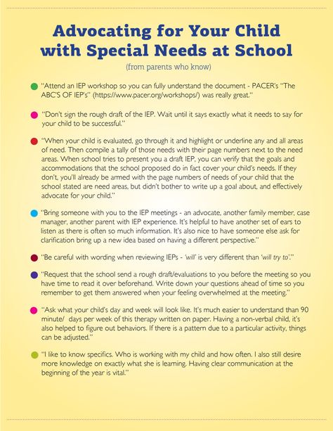 Read tips from parents who know on how to best advocate for your child with special needs at school. Suggestions for the IEP process and more. Iep Questions For Parents, Iep Help For Parents, 504 Teacher Input, Iep Parent Concerns, Iep Accommodations For Middle School, Special Education Advocate, Special Needs Parenting, Iep For Parents, Iep Binder For Parents