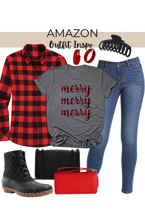 Red And Black Plaid Shirt Outfit, Buffalo Plaid Shirt Outfit, Black Plaid Shirt Outfit, Red Plaid Shirt Outfit, Flannel Outfit Women, Tee Shirt Dress Outfit, Winter Outfit Christmas, Outfit Idea Winter, Buffalo Plaid Outfit