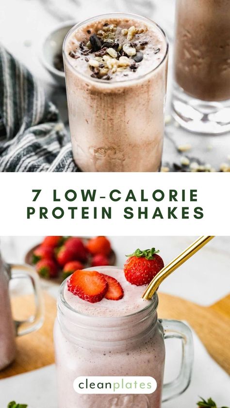 7 Low-Calorie Protein Shakes That Still Fill You Up Protein Smoothie Low Calorie, Healthy Low Cal Smoothies, 200 Calorie Protein Shake, Low Calorie Breakfast Smoothie Recipes, Low Calories High Protein Shakes, Protein Shakes Low Calorie, Calorie Deficit Smoothie, Low Calorie Meal Replacement Shakes, Low Carb Protein Shakes Recipes