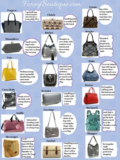 Chart of Technical Names of Handbags Types Of Purses Chart, Types Of Bags With Names, Posh Names, Long Beard Styles, Shape Chart, Types Of Handbags, Types Of Purses, Bag Styles, Style Hacks