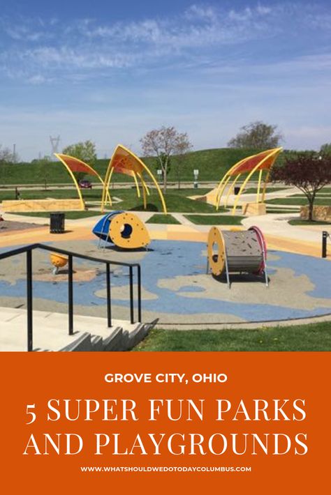 These 5 parks and playgrounds in Grove City, Ohio will keep your kids entertained and tired out for nap time! Grove City, just southwest of Columbus, Ohio, offers a cute downtown area, a really amazing new library, a Metro Park and some really cool accessible playgrounds for kids of all ability levels! Playgrounds For Kids, Grove City Ohio, Sledding Hill, Playground Areas, Abandoned Amusement Parks, Abandoned Castles, Abandoned Mansions, Nature Themed, Kids Playground