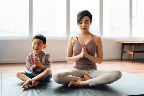 Mother and son practicing yoga at home by MaaHoo Studio for Stocksy United Meditation Gardens, Family Yoga, Yoga Photoshoot, Family Portrait Poses, Yoga Branding, Yoga Photos, Yoga Mom, Mom Photos, Kids Yoga