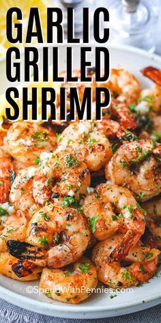 Garlic Grilled Shrimp is a perfect summer staple on the grill! Just a simple soak in this tangy marinade for a delicious shrimp kabob or tucked into a zesty shrimp taco! This will become one of your ‘go-to recipes’ that make summertime livin’ so easy! #spendwithpennies #grilledshrimp #grillingrecipe #grilledrecipes #shrimpmarinade #shrimpskewers #shrimptacos #shrimpkabobs #garlicshrimp #summerrecipe Grilled Shrimp Marinade, Easy Grilled Shrimp Recipes, Shrimp Kabobs, Shrimp Taco, Fresh Shrimp, Grilled Shrimp Recipes, Grilled Dinner, Kabob Recipes, Summer Grilling Recipes