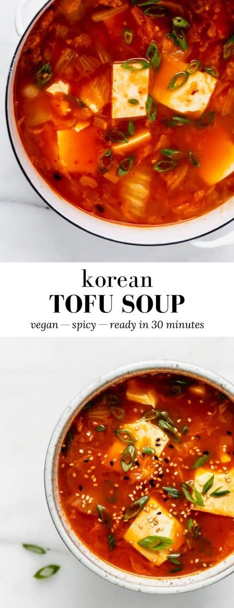 Korean Tofu Soup, Korean Tofu, Soft Tofu, Korean Soup, Tofu Soup, Vegetarian Soup Recipes, Tofu Dishes, Vegan Asian, Vegan Soup Recipes