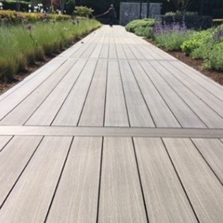 walkway with shallow trench Oak Decking, Wood Pathway, Garden Decks, Wooden Pathway, Functional Garden, Wood Walkway, Front Door Lighting, Wooden Path, Front Walk