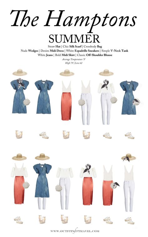 What to Wear to the Hamptons in the Summer - Outfits For Travel Weekend In The Hamptons Outfits, Hampton Summer Outfits, Hamptons Fashion Women, Hampton Outfits, The Hamptons Fashion, Hamptons Outfit Summer, The Hamptons Summer, Beach Capsule, Summer Packing List