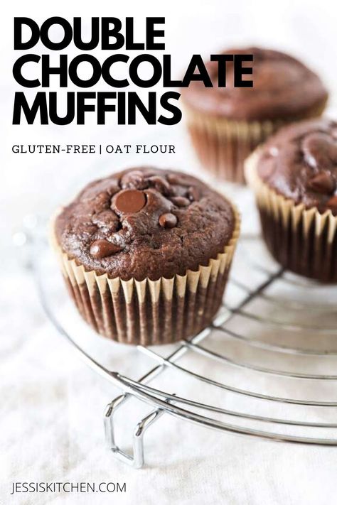 Gluten Free Chocolate Muffins, Health Dessert Recipes, Oatmeal Chocolate Chip Muffins, Double Chocolate Chip Muffins, Gluten Free Holiday Recipes, Chocolate Chip Muffin Recipe, Chocolate Muffin Recipe, Double Chocolate Muffins, Oat Muffins