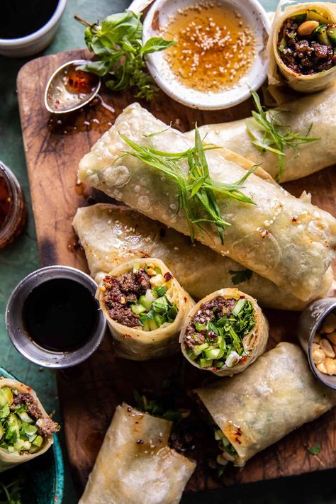 Thai Basil Beef Rolls, Basil Beef, Thai Basil Beef, Beef Rolls, Beef Wraps, Half Baked Harvest Recipes, Thai Beef, Beef Roll, Harvest Recipes