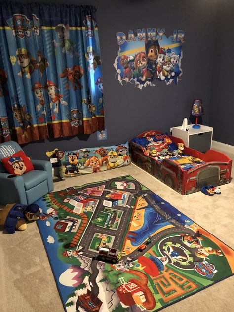 Paw Patrol Themed Bedroom Ideas, Paw Patrol Bathroom Ideas, Paw Patrol Nursery, Paw Patrol Bathroom, Paw Patrol Rug, Paw Patrol Toddler Room Boys, Paw Patrol Playroom, Paw Patrol Boys Bedroom, Paw Patrol Room Ideas Toddler Boys