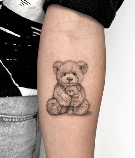 105+ Teddy Bear Tattoo Ideas Good Enough To Squeeze Two Teddy Bears Tattoo, Mini Bear Tattoo, Bear Memorial Tattoo, Teddy Bear Tattoo Ideas For Women, Teddy Bears Tattoo, Fine Line Bear Tattoo, Tattoo Ideas Bear, Teddy Bear Tattoo Small Simple, Cute Teddy Bear Tattoo