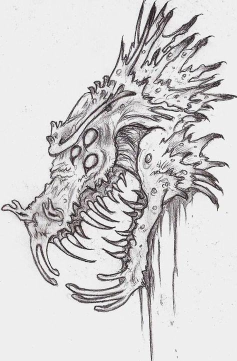 Kaiju Dragon Skull Sketch, Evil Dragon Art, Mythical Sketches, Dragon Skull Drawing, Monster Drawing Sketches, Dragon Sketch Easy, Dragon Stencils, Cool Dragon Drawings, Dragon Draw