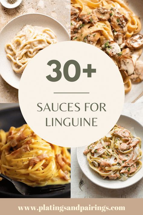 Wondering what the best sauces for linguine are? There are so many options! Creamy sauces, spicy sauces, pestos and more! Here's 30+ to try out! Linguini Cream Sauce, Linguine Sauce Recipes, Pasta Sauce For Linguine, Best Linguine Recipes, Fancy Pasta Sauce, Italian Linguine Recipes, Genuine Italian Recipes, Simple Linguine Recipes, Fresh Linguine Pasta Recipe