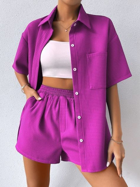 Short Sleeve Shirt Outfit, Sleeve Shirt Outfit, Two Piece Outfits Shorts, 2piece Outfits, Women's Outfit Sets, Pink Outfit, Outfit Set, Two Piece Outfit, Cute Casual Outfits