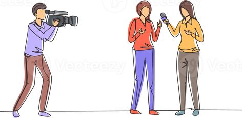 Single one line drawing woman journalist with microphone, interview man in front of camera at tv studio. Reporter, cameraman broadcast breaking news at live stream. Continuous line draw design Journalist Drawing, Line Drawing Woman, Tv Studio, One Line Drawing, Continuous Line Drawing, Wedding People, Continuous Line, Cityscape Photos, Logo Banners