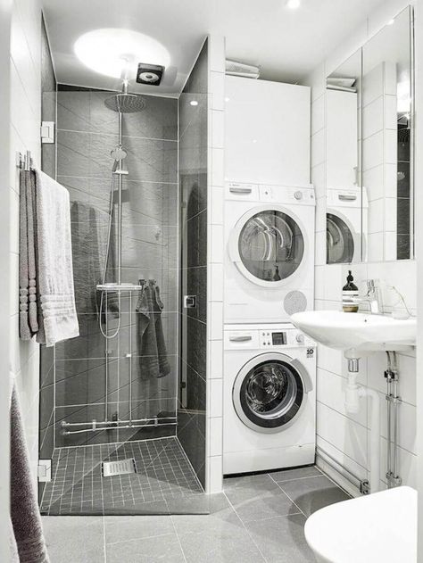 Laundry Bathroom Combo, Laundry Room Storage Shelves, Bathroom Shower Design, Laundry Room Bathroom, Small Showers, Tiny House Bathroom, Tiny Bathrooms, Bathroom Remodel Designs, Downstairs Bathroom