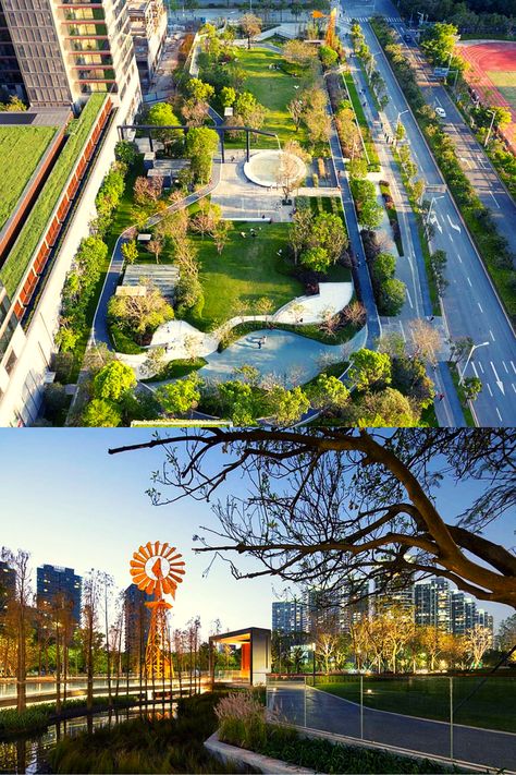 Shenwan Street Park opened at the end of 2019 on a 1.16 hectare site and instantly won the love of local residents, becoming a buffer zone in the dense development of the city and an example of the interaction of ecology and urbanism. #architecture#design Buffer Zone Architecture, Landscape Architecture Park, Urbanism Architecture, Green Infrastructure, Buffer Zone, Park Design, Urban Forest, Street Trees, Park Landscape