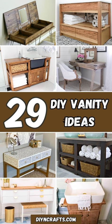 29 DIY Vanity Ideas Diy Vanity Ideas, Cheap Makeup Vanity, Homemade Vanity, Floating Shelf Plans, Large Bathroom Vanity, Unique Vanity, Diy Vanity Mirror, Diy Makeup Vanity, Custom Bathroom Vanity