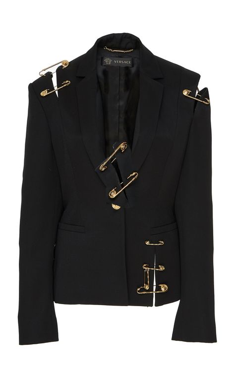 Safety Pin Wool Blazer by VERSACE Now Available on Moda Operandi Safety Pin Blazer, Blazer Runway, Punk Blazer, Safety Pins Fashion, Versace Safety Pin, Jacket Inspiration, Mode Editorials, Versace Style, Blazer Outfits