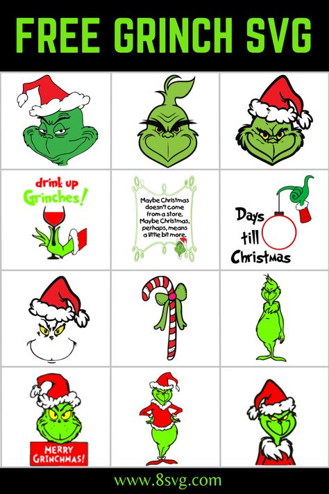 Grinch For Cricut, Grinch Face Printable, Grinch Traceable, Natal, Grinch Christmas Signs Diy, Grinch Arabesque Ornaments, Grinch Free Svg File, Grinch Heat Transfer, Grinch Sayings Svg