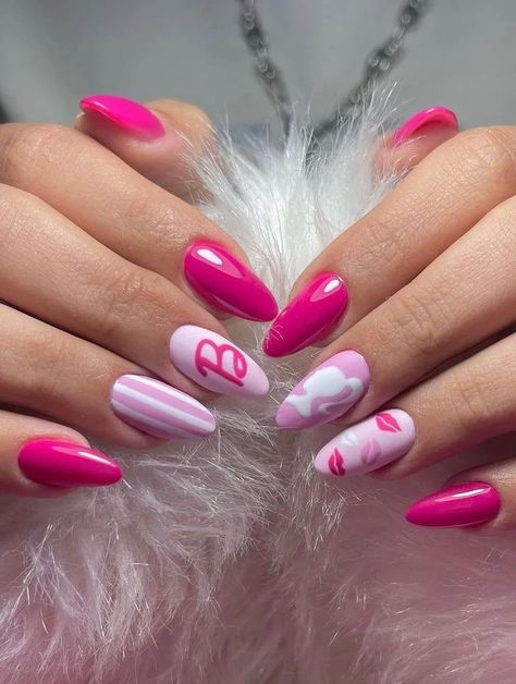 Barbie Pink Nails, Barbie Nails, Unghie Nail Art, Nail Art For Beginners, Pink Gel, Pink Nail Art, Pink Nail Designs, Nagel Inspo, Cat Kuku