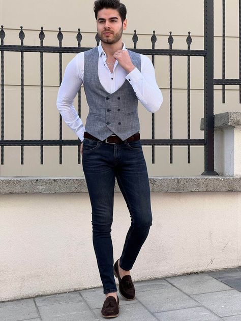 Blue Waistcoat Men Outfit, Waistcoat For Men, Shirt And Vest Outfit Men, Men Waistcoat Outfits, Mens Waistcoat Fashion, Mens Waist Coat, Waistcoat Men Style, Loki Outfit, Best Wedding Suits For Men