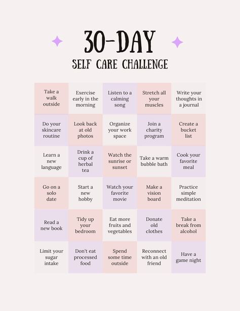 Start a 30 day self care challenge to improve your well-being and recharge your life. This challenge is a simple way to promote positivity and get to a better you! Take charge of your life and start today!  Just print this template once downloaded and hang on the wall to remind yourself of each daily challenge. No excuses! 8.5" x 11" 30 Day Selfcare Challenge, January 30 Day Challenge, January Self Care Challenge 2024, 30 Day Wellness Challenge, 30days Challenge Ideas, Better Yourself Challenge, 30 Day Soft Challenge, 30 Soft Challenge, January Self Care Challenge