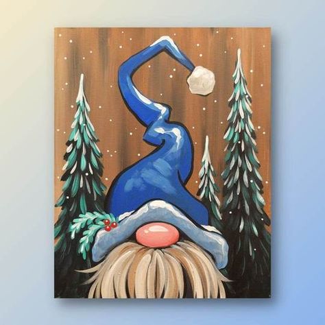 Gnome Paint, Gnome Pictures, Christmas Paintings On Canvas, Nordic Gnomes, Christmas Rock, Holiday Painting, Gnomes Crafts, Acrylic Painting Tutorials, Christmas Canvas